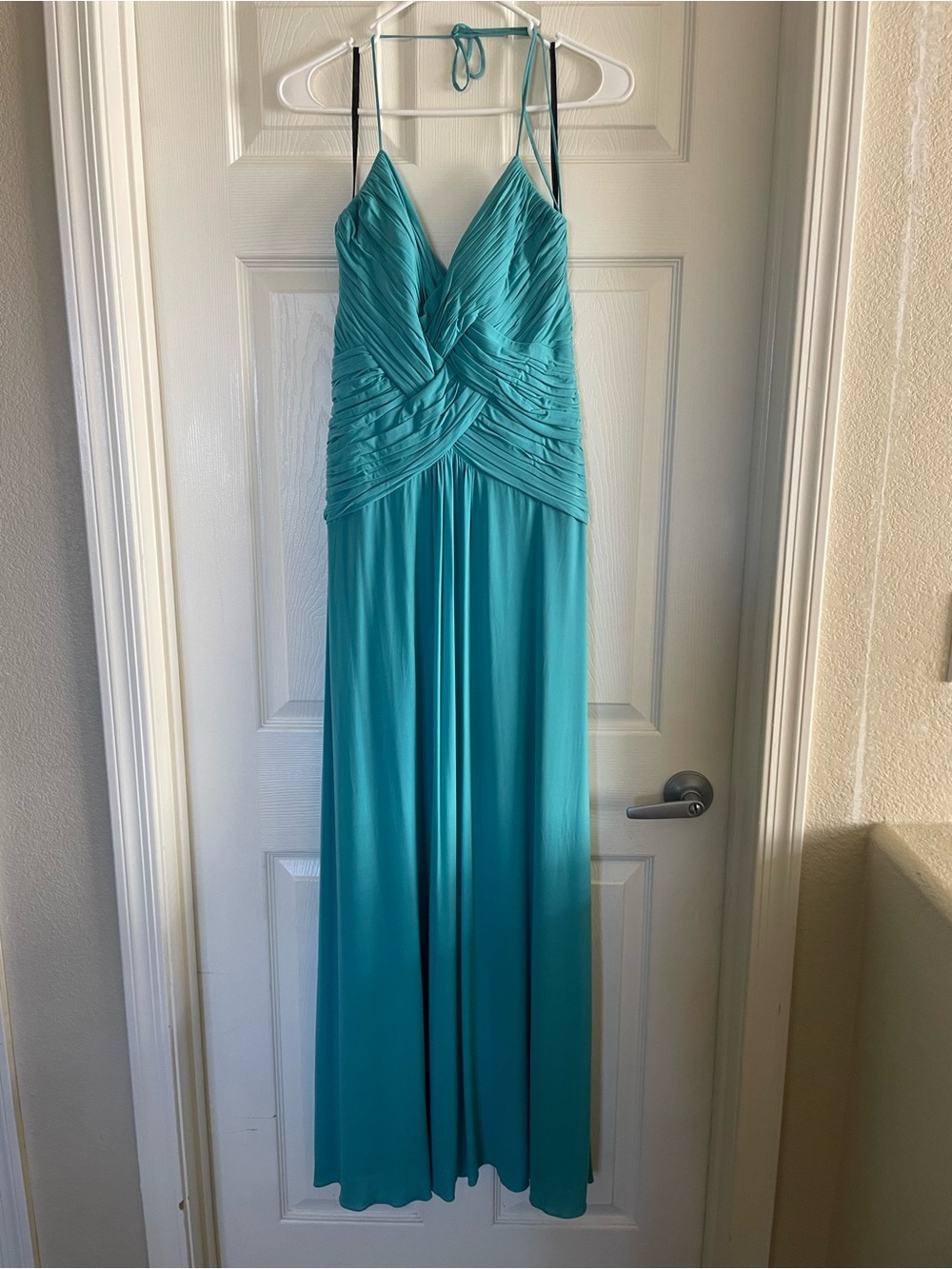Laundry By Shelli Segal Teal Pleated V-Neck Maxi Dress